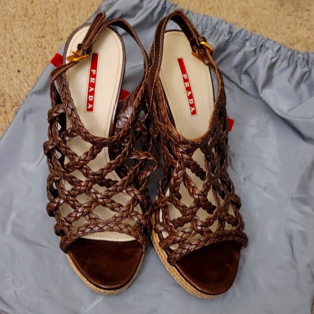 Prada Linea Rossa Leather wedge sandals